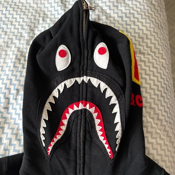 BAPE sz XS Black Full Zip Vest Shark Hoodie Fleece Bathing Ape Japan PONR - Picture 12 of 14